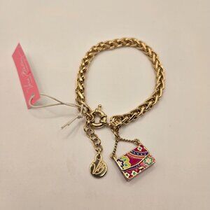 New Vera Bradley Handbag Charm Bracelet Gold Enamel Handbag